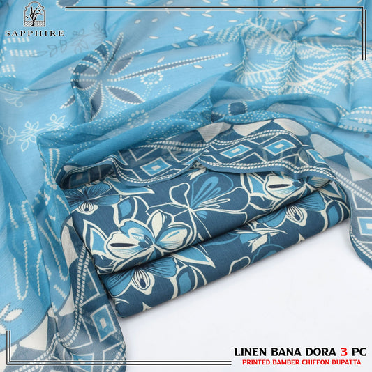 BANA DORA LINEN 3PC CHAFFON DUPATTA