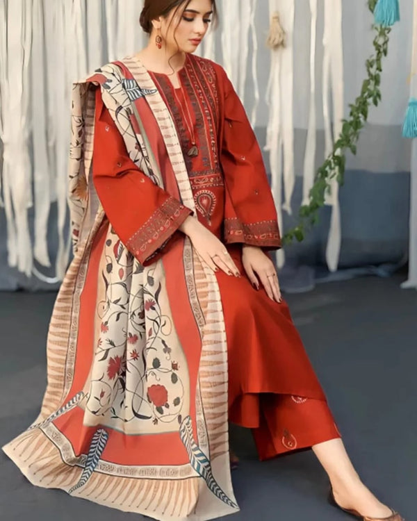 3 PC EMBROIDERED DHANAK - AB323