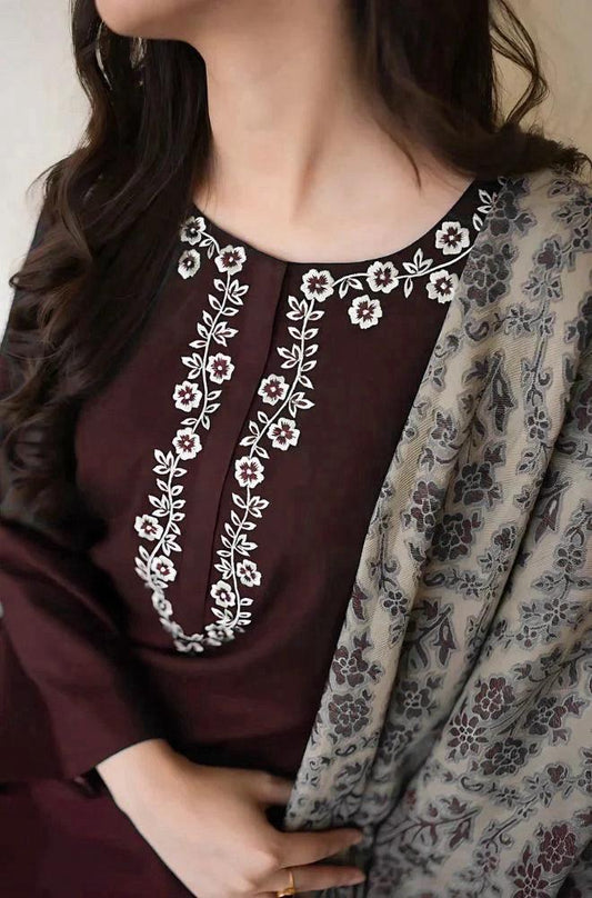 WINTER COLLECTION DHANAK EMBROIDERY 3PC