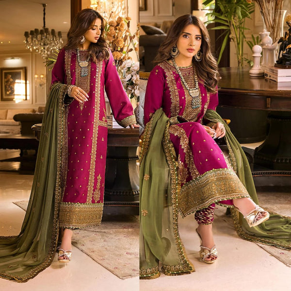 3 PC EMBROIDERED DHANAK - AB135