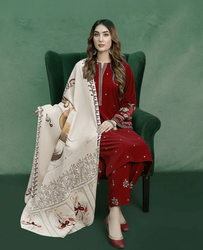 WINTER COLLECTION DHANAK EMBROIDERY 3PC